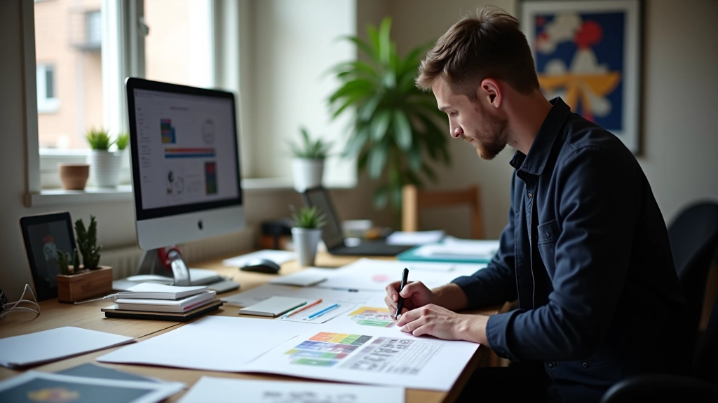 Designer créant des animations pour événements, environnement de travail créatif