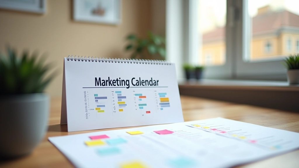 Calendrier marketing et timeline de publication avec des dates clés et stratégies de contenu pour festival