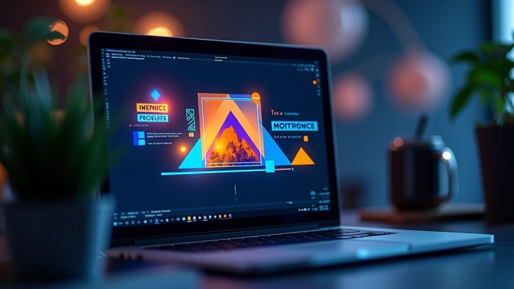 Interface de création d'affiche animée avec des éléments graphiques colorés en mouvement